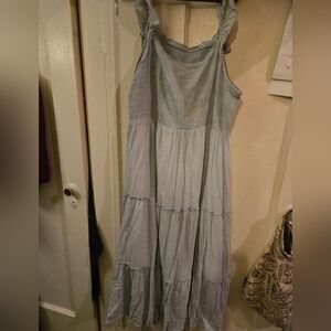 Old Navy Light Blue Striped Tiered Maxi Dress